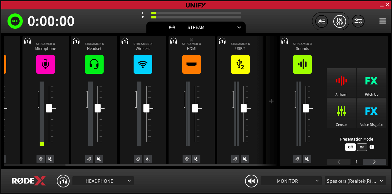 UNIFY showing Streamer X inputs